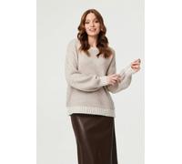 Izabel London Women's Contrast Trim Balloon Sleeve Jumper in Medium Beige | Size: S/M Izabel London Medium Beige S/M