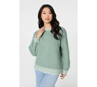 Izabel London Contrast Trim Balloon Sleeve Jumper for Women UK with a Relaxed fit and Drop Shoulders.