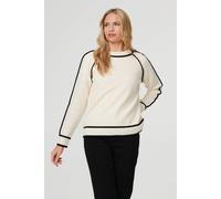 Izabel London Contrast Trim Long Sleeve Jumper In Cream Cream 12