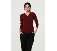 Izabel London Contrast Trim V-Neck Knit Top - 18 - Red