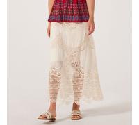 Izabel London Cotton Layered Crochet Maxi Skirt BEIGE LARGE EXTRA LARGE