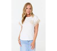 Izabel London Crochet Embellished Short Sleeve T-Shirt In White White
