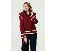 Izabel London Crochet Knit Frilled Hem Jumper - Red - 8