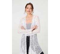 Izabel London Crochet Knit Longline Waterfall Cardigan - White - One Size