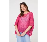 Izabel London Crochet Knit Texture Batwing Sleeve Top In Pink Pink One Size