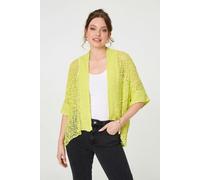 Izabel London Crochet Knit Texture Waterfall Cardigan - Green - One Size