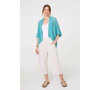 Izabel London Crochet Knit Texture Waterfall Cardigan In Blue Blue One Size