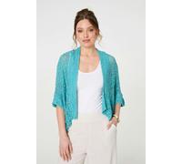 Izabel London Crochet Knit Texture Waterfall Cardigan - Turquoise - One Size