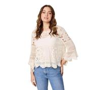 Izabel London Crochet Lace 3/4 Sleeve Top Made from 100% Cotton, for Women UK with Cut Out mesh Texture. Cream