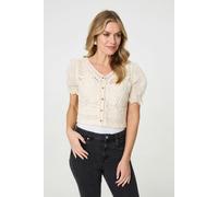 Izabel London Crochet Mesh Short Sleeve Crop Cardigan - Cream - L/XL