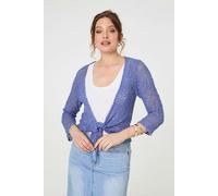 Izabel London Crochet Open Knit Waterfall Cardigan - Blue - One Size