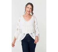 Izabel London Crochet Texture 3/4 Sleeve Cardigan - Cream - M/L