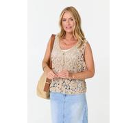 Izabel London Women's Crochet Texture Sleeveless Vest Top in Beige | Size: Medium/Large
