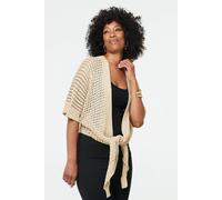 Izabel London Crochet Texture Tie Front Cardigan In Metallic Gold Metallic Gold