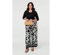 Izabel London Curve Abstract Floral Wide Leg Trousers In Black Black
