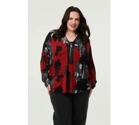 Izabel London Curve Abstract Zip Front Long Sleeve Top - Red - 22 - Red