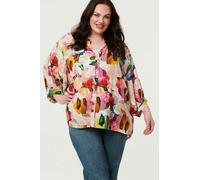 Izabel London Curve Brushstroke Print 3/4 Sleeve Shirt - 24 - Pink