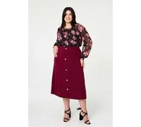 Izabel London Curve Button High Waist A-Line Midi Skirt - 22 - Red