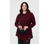 Izabel London Women's Curve Cowl Neck Asymmetric Jumper in Red | Size: 22
