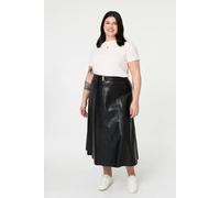 Izabel London Curve Faux Leather Belted Midi Skirt - 24 - Black