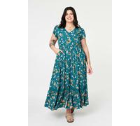 Izabel London Curve Floral Cap Sleeve Lace Maxi Dress - 22 - Teal