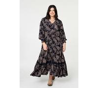 Izabel London Curve Floral Lace Long Sleeve Maxi Dress - 26 - Navy
