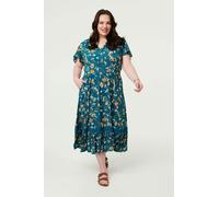 Izabel London Curve Floral Lace Short Sleeve Midi Dress - 20 - Teal