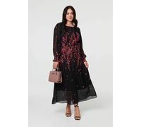 Izabel London Curve Floral Tie Waist Layer Maxi Dress In Black Black