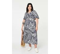 Izabel London Curve Leaf Print Short Sleeve Midi Dress - 20/22 - Navy