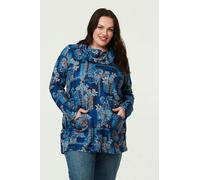 Izabel London Curve Printed Cowl Neck Long Sleeve Tunic Top - Blue - 26 - Blue