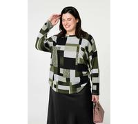 Izabel London Curve Printed Long Sleeve Relaxed Top - 24 - Green