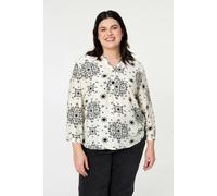 Izabel London Curve Printed Turn-Up Sleeve Blouse - 20/22 - White