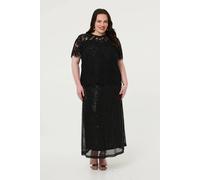 Izabel London Women's Curve Sequin Layered Midi Skirt in Black | Size: 24 Izabel London Black 24