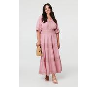 Izabel London Curve Tiered Lace Trim Maxi Dress Multi