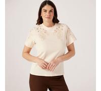 Izabel London Cut Out Embroidered T- Shirt BLUE SIZE 10