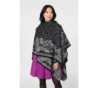 Izabel London Damask Border Print Relaxed Poncho - Black - One