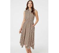 Izabel London Dark Orange Geo Print Sleeveless Midi Shirt Dress Denim