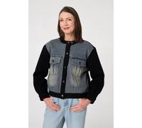 Izabel London Women's Denim Contrast Texture Boxy Jacket in Black | Size: Medium/Large Izabel London Black M/L