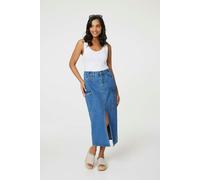 Izabel London Denim High Waist Split Midi Skirt - Blue - 14