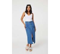 Izabel London Denim High Waist Split Midi Skirt In Blue Blue 8