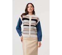 Izabel London Denim Knit Contrast Texture Jacket In Light Beige Light Beige M/L