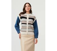 Izabel London Women's Denim Knit Contrast Texture Jacket in Light Beige | Size: Medium/Large Izabel London Light Beige M/L