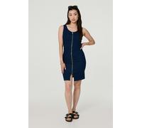 Izabel London Denim Sleeveless Zip Front Shift Dress - Blue - 10