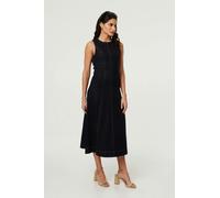 Izabel London Women's Denim Stitch Detail Fitted Midi Dress in Navy | Size: Small Izabel London Navy S