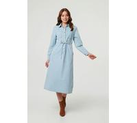 Izabel London Women's Denim Tie Waist Long Sleeve Midi Dress in Blue | Size: 16 Izabel London Blue 16