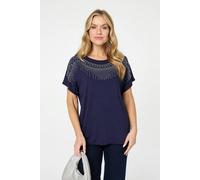 Izabel London Diamante Detail Relaxed Short Sleeve Top - 12 - Navy