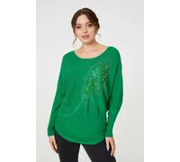 Izabel London Women's Diamante Embroidered Long Sleeve Top in Green | Size: 12 Izabel London Green 12