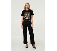 Izabel London Diamante Graphic Print Relaxed T-Shirt - 12 - Black