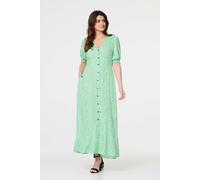 Izabel London Ditsy Floral 1/2 Puff Sleeve Maxi Dress In Green Green 18