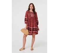 Izabel London Ditsy Floral 3/4 Sleeve Short Dress - Burgundy - 10